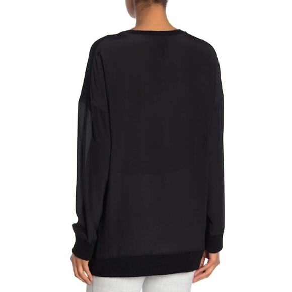 Magaschoni | Cashmere Silk Mixed Media V-neck Sweater Pullover Casual Black XL - Picture 3 of 8